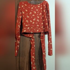 No Comment Orange Floral Crop Top With Tie Back